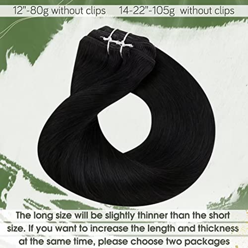 Hetto Clip in Hair Extensions Real Human Hair Black 16 Inch 120g 7Pcs - Image 3