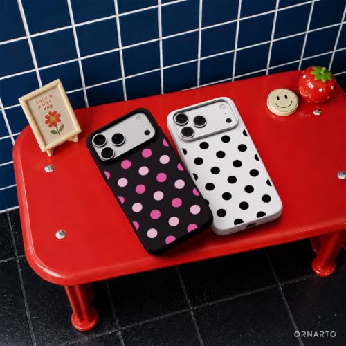 Image of ORNARTO Compatible with iPhone 17 Pro Max Case 6.9 inch, Slim Liquid Silicone 3 Layers Soft Gel Rubber Shockproof Protective Cover with Anti-Scratch Microfiber Lining-White Black Polka Dot