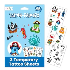 OOLY Tattoo-Palooza Over 50 Safe Non-Toxic Temporary Tattoos for Kids, Fake Tattoos as Party Favors for kids 4-8, Goodie Bag Stuffers for Birthday Party Supplies [Pirate’s Life]