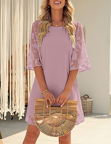 Image of LookbookStore 3 /4 Sleeve Dress for Women Shift Cute Summer Tunic Floral Lace Dresses