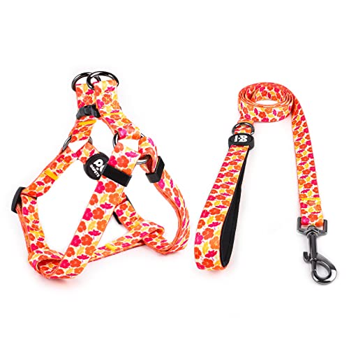 QQPETS Dog Harness Leash Set Adjustable Heavy Duty No Pull Halter Harnesses for Small Medium Large Breed Dogs Back Clip Anti-Twist Perfect for Walking (S(14'-20' Chest Girth), Yellow Flower)