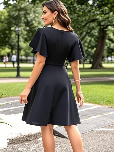Image of oxiuly Wedding Church Vintage Cocktail Dresses with Pockets Summer Casual Floral Dress for Women Flare376