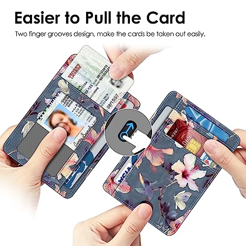 Image of FINTIE Slim Minimalist Front Pocket Wallet, RFID Blocking Credit Card Holder Card Cases with ID Window for Men Women (Blooming Hibiscus)