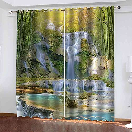 SBQZIQ Rideaux Occultants Isolants Thermiques Cascade de la forêt de bambous Verts Lot de 2 Rideaux 75x166cm Salon Acoustiques Anti Froid pour Chambre à Oeillets Opaque Anti Chaleur Anti Bruit Cover