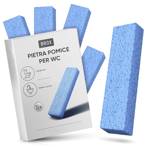 BROX Pietra pomice WC Block – Pietra detergente blu (5 pezzi) – Pietra di pulizia miracolosa per bagno, cucina e cura dei piedi – Efficace rimozione di calcare e urina – Pumice Stone – Il numero 1 del