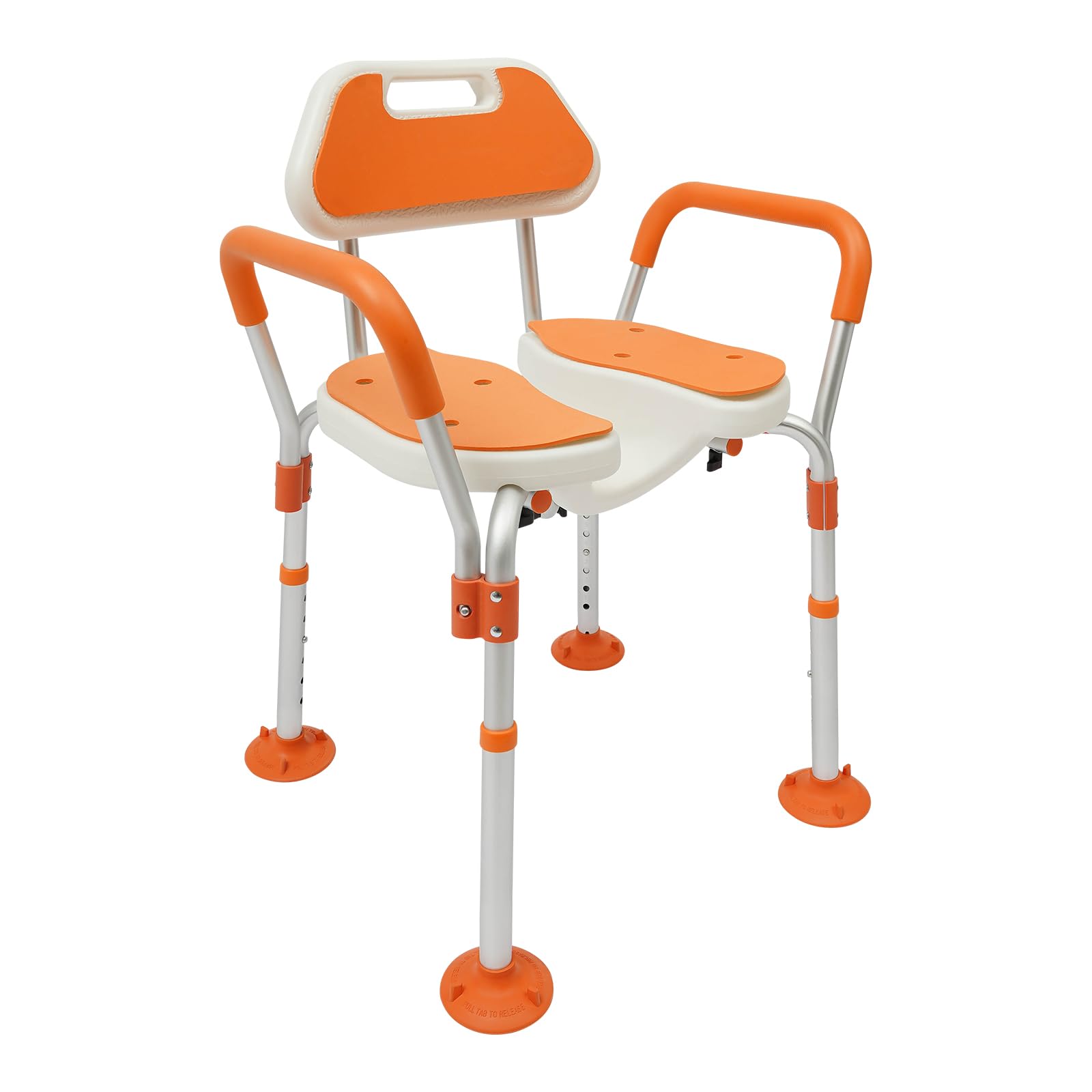 Silla de ducha, silla de ducha regulable en altura con respaldo, reposabrazos, silla de baño para personas mayores, embarazadas, discapacitados, equipada con acolchado EVA antideslizante