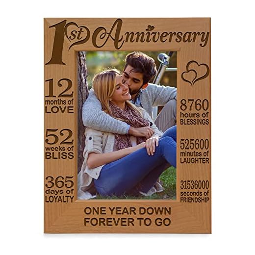 KATE POSH - Our 1st Anniversary Picture Frame - 12 Months Engraved Natural Wood Photo Frame - First (1st), Paper, 1 Year as Husband and Wife (5x7-Vertical)