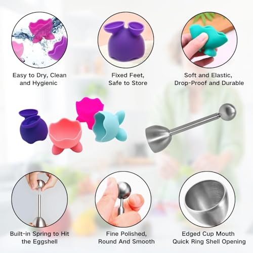 4PCS Lustig Eierbecher Set, Eierbecher Lustig mit 1 X Edelstahl Eiöffner, Eierständer Eierhalter Kinder Frühstücks Egg Cup für Rohes Gekochtes Eier Brunch – Bild 5