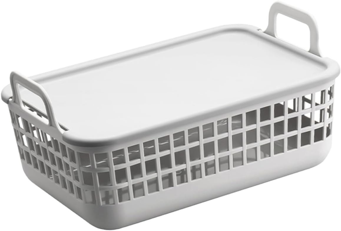 Capacious Laundry Basket with Lid for Dirty Clothes Storage Modern Household Hamper with Convenient Handles Home Organizer for Bathroom Bedroom Dorm Lightweight Small Gray Bin