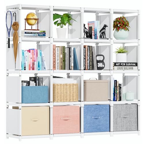 Mavivegue 16 Cube Storage Organizer Book Shelf, Metal Cube Bookshelf, DIY Bookcase, Tall Book Case...
