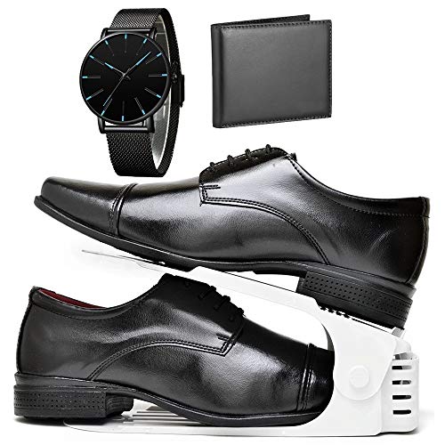 Kit Sapato Social Com Cadarço, Organizador, Carteira e Relógio Slim Masculino DUBUY 807DB Tamanho:43