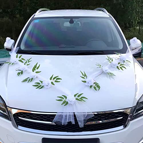 Decoration Voiture Mariage Tulle, Ruban Voiture Mariage, Noeud Voiture Mariage, Kit Decoration Voiture Mariage, Bijoux Mariée Ratan Roses Décoration Voiture Mariage Guirlande Décorative Deco Voiture
