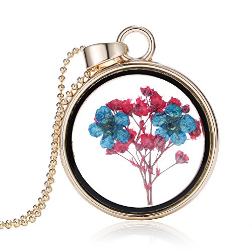 Feilok - Collar transparente con colgante largo, diseño de flor seca de ciruelo, para mujer, color dorado