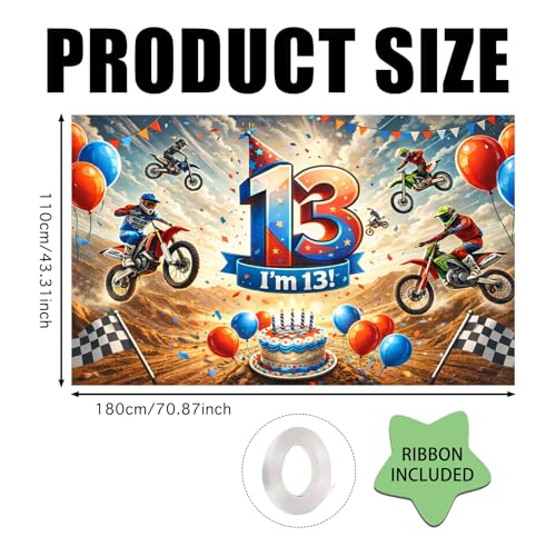 Image of Nuxovilar Happy 13th Birthday Banner Yard Sign 71 inchx43in Polyester Backdrop | Celebrate Party Supplies, Celebration Decor. Dirt Bike Birthday Party Decorations. Yard, Garage, Room. (Dirt Bike 13th)