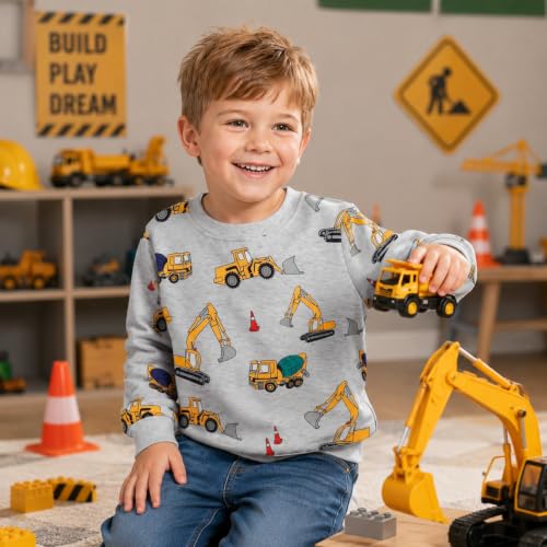 Image of Akyzic Toddler Boys Sweatshirts Cotton Crewneck Truck Shirt Dinosaur Long Sleeve Pullover Tops Tees 2-8T