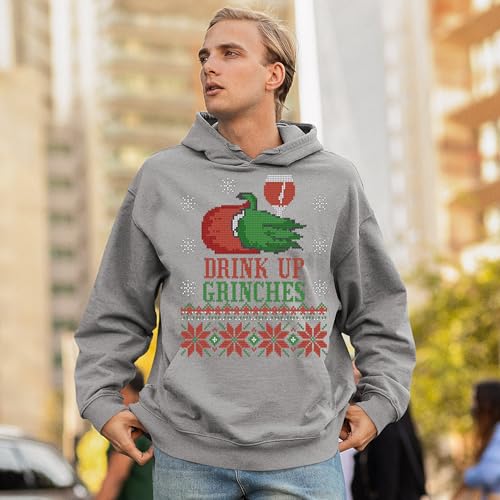 Tee Hunt Moletom com capuz Drink Up Grinches Ugly Party Christmas Party Drinking, Cinza, G