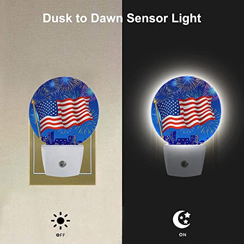Image of EKOBLA 4th of July Night Light, Patriotic American Flag and Fireworks Night Lights Plug Into Wall for Independence Day Decor