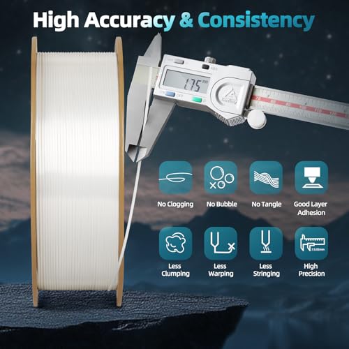 Image of 3D Printer Silk PLA Filament 1.75mm, Shiny Color White, Dimensional Accuracy + /- 0.02 mm, 1KG (2.1lbs) /Spool Easy to Print for Most FDM 3D Printers