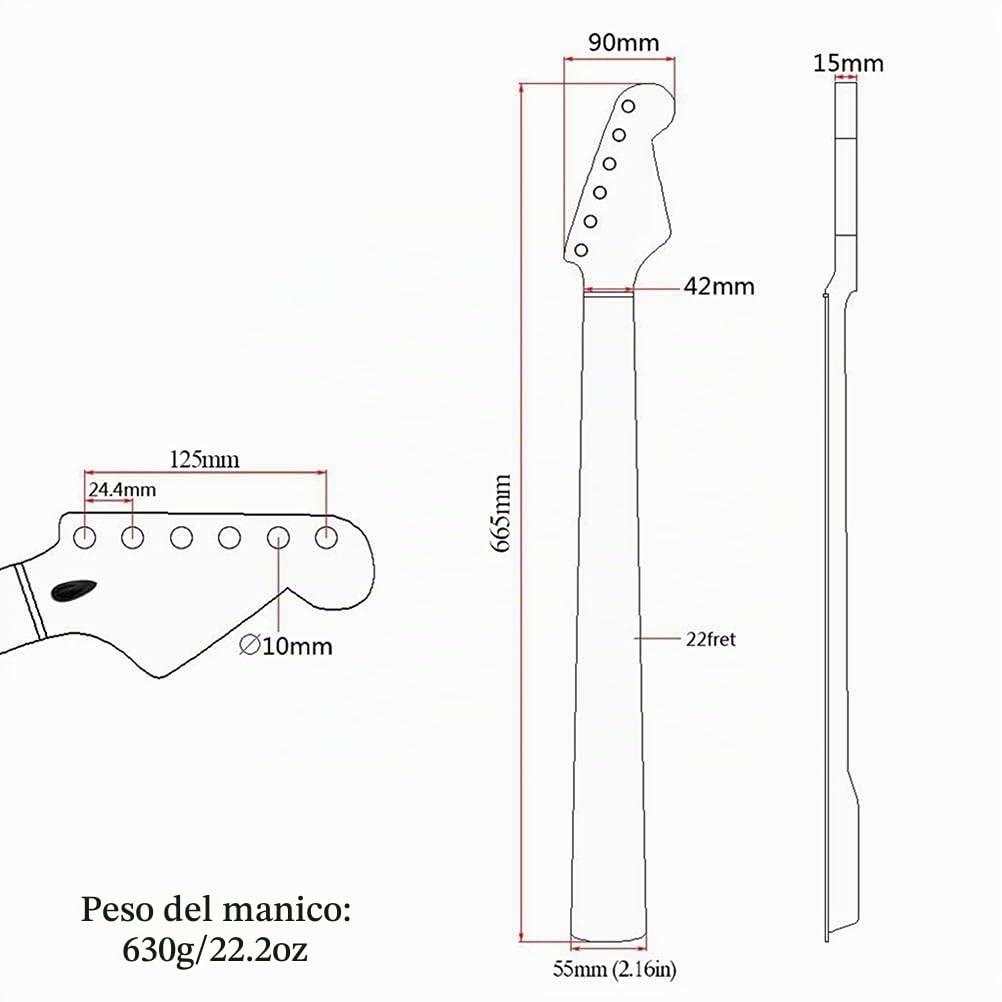 Tumnea - Manico per chitarra elettrica per chitarra elettrica, 22 tasti, manico per chitarra elettrica, acero, tastiera per chitarra elettrica, compatibile con chitarra elettrica