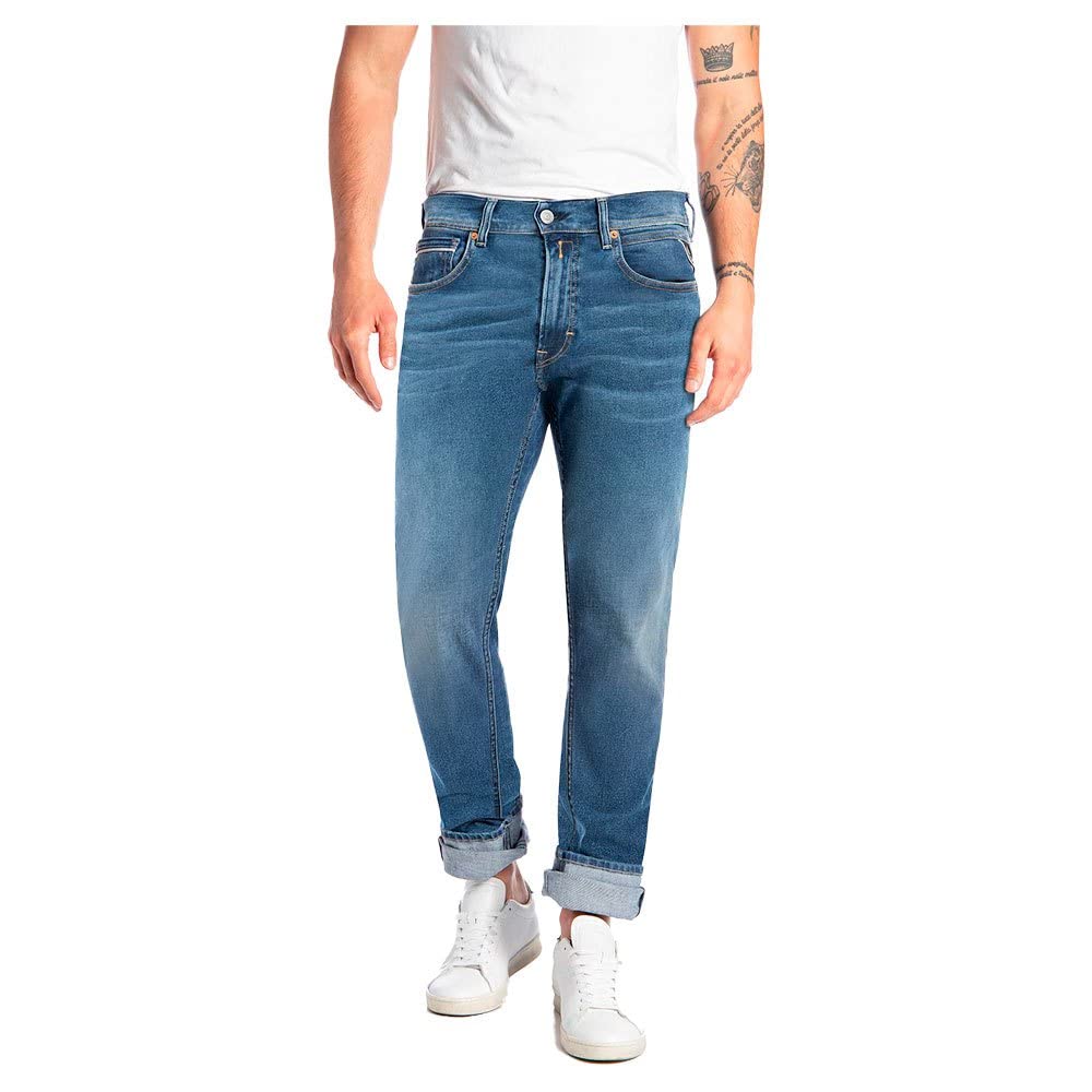 Replay Herren Jeans Grover Straight-Fit Hyperflex mit Stretch, Medium Blue 009 (Blau), 36W/34L