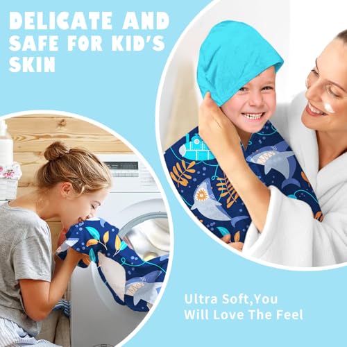 Image of Shark Boys Beach Towel with Hoodie for Kids Toddlers Age 4-8,Shark Blue Bath Towels Shower Wrap for Boys, Hooded Poncho Beach Blanket for Pool Swimming Cute Wearable Bath Towel for Child