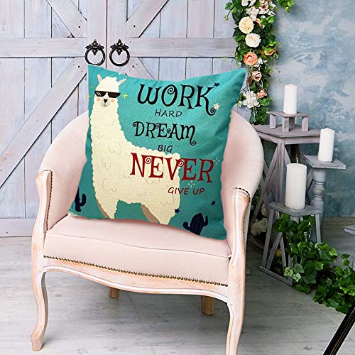 Llama Decor Throw Pillow Cover 18X18, Quotes Words Cotton Linen Square Cushion Cover, Cute Cartoon Pillow Case For Teen Girls/Boys/Kids Bedroom Decor #TOP3