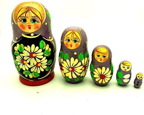 Miniatura 2 de Matryoshka - Muñeca apilable tradicional pintada a mano con flores, juego de 5 muñecas de anidación tradicionales de 4 pulgadas de alto
