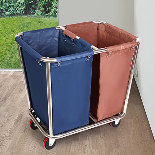 Myoyay 2 Section Laundry Sorter Cart Stainless Steel Laundry Hamper Rolling Cart Laundry Basket Organizer With 2 Removable Waterproof Bags 350 L Load For Industrial/Hotel/Home/Commercial #TOP7
