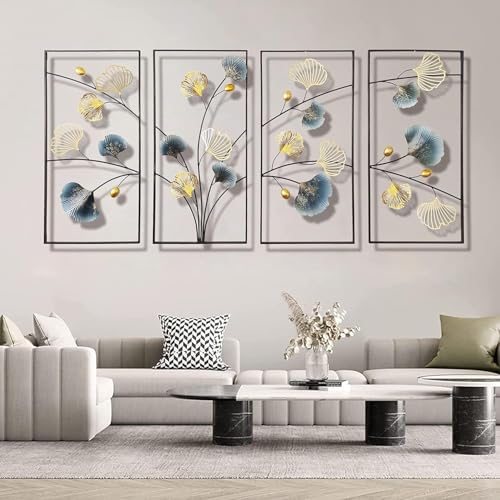 Image of Metal Handcrafted Modern Leaf Frame Wall Sculpture Multicolor Unique Accent for Stylish Interiors Wall Art for Living Room /Hotel /Restaurant /Bedroom /Drawing Room (Each Size 16x28 Inch)