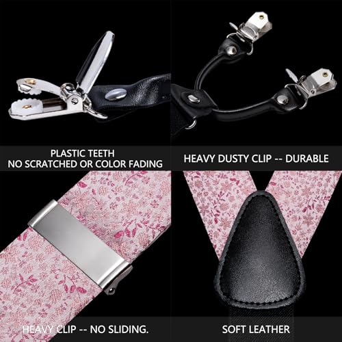 Image of YOHOWA Men Suspenders 6 Clips Strength Adjustable Y Braces Pre-Tied Bow Tie Set Formal Wedding Party