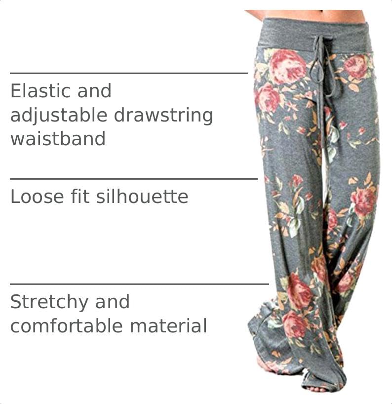Image of iChunhua Women's Comfy Stretch Floral Print Drawstring Palazzo Wide Leg Lounge Pant