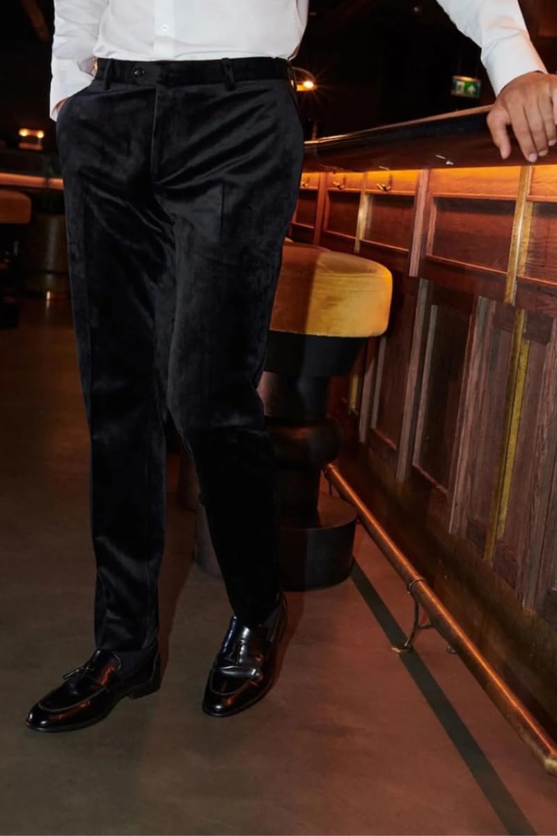 Men Black Velvet Evening Grooming Wedding Pant & Stylish Dinner Night Party Trousers