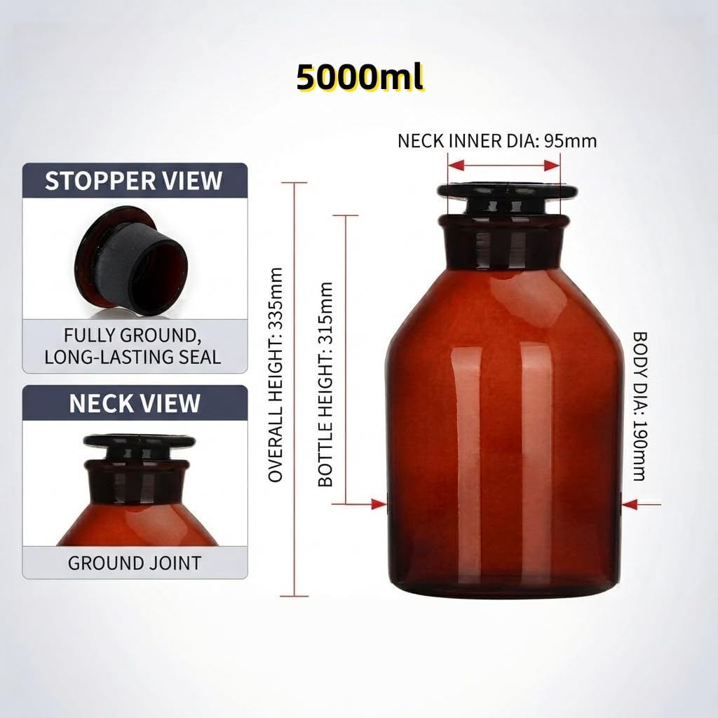 Bursztynowa Szerokootworowa Szklana Butelka Odczynnikowa Korek-5000ml