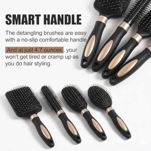 Image of Hair Brush Set for Women Men | 4pcs Includes Anti-Static Massage Oval Comb, Paddle Comb, Vented Detangling Brush & Round Hair Brush For Use Wet Dry Curly and Straight Hair