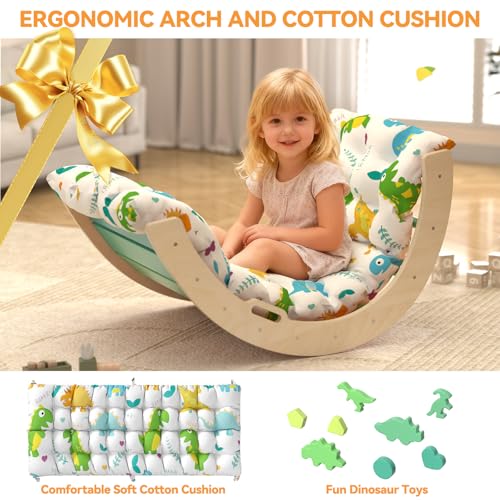 Image of Pikler Triangle Set with Cushion 9 in 1 Large Climbing Toys for Toddlers 1-7 Indoor Baby Gym Montessori Toys Wooden Climbing with Maze, Shape Sorting, Dinosaur Car