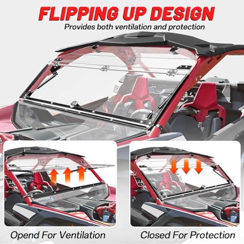 Image of StarknightMT X3 Flip Windshield - Scratch Proof Polycarbonate Full Window Compatible with Can-Am Maverick X3 900 XRS XDS Turbo R Max 2017-2026(Except Intrusion Bar), Hard-coated Front Windshield