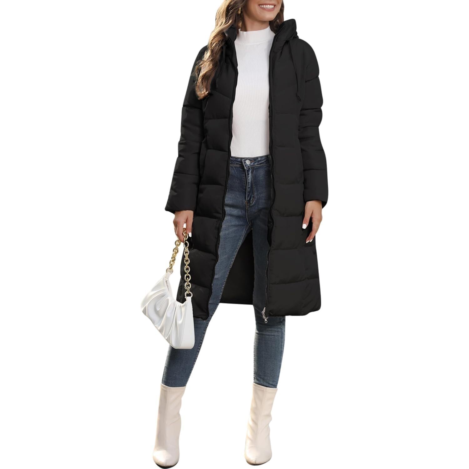 Lockenstab Women Winter Warm Quilted Puffer Outerwear Parka Coat Windproof Long Down Hooded Jacket(Black,20)