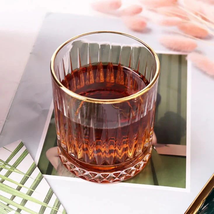 Image of Premium GoldenRIm 280 ML Water & Juice Drinking Glasses Set of 6 Vintage Glassware Set for Juice, Cocktail, Mocktail,Whisky All Beverages Everyday Uses for Gift (6, MT-28)