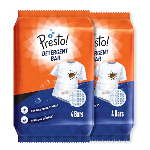 Amazon Brand - Presto! Detergent Bar | 250g | 8 Count | 4 Bars Each X Pack of 2 | Tough On Stains | Gentle On Fabrics | Colour-Safe | Refreshing Fragrance | Gentle on Hands