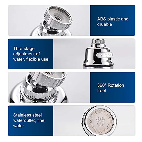 EIGSO Movable Kitchen Sink Aerator - 360° Rotatable Faucet Sprayer Head Replacement for Kitchen, Anti-Splash Tap Aerator Faucet Nozzle with 3 Modes Adjustment