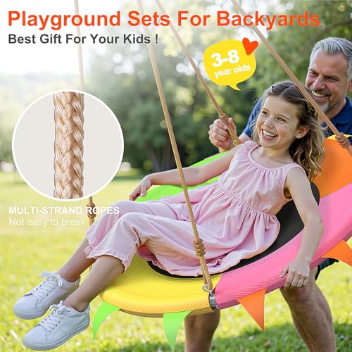 Image of Saucer Swing for Kids Outdoor - 400lb Heavy-Duty Tree Swing with Adjustable Straps & Ropes, Weather-Resistant Outdoor Seat (Child-Safe, Vibrant Colors)