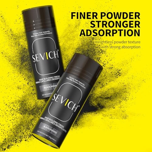 SEVICH Hair Building Fibers - Instant Hair Thickener for Thinning Hair Loss Natural Keratin Powder for Men Women Black 25g/0.88oz - Image 2