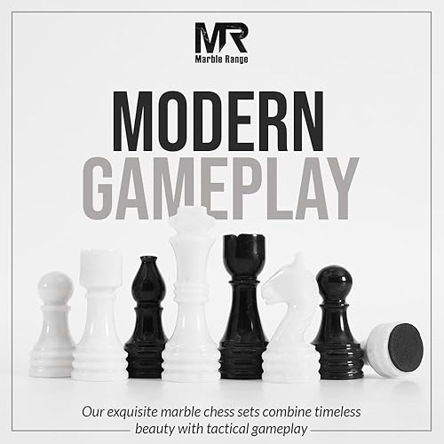 Miniatura 6 de Juego de ajedrez de mármol para adultos de 15 pulgadas, hecho a mano, juego de mesa blanco y negro con 32 piezas de ajedrez, 2 reinas adicionales y