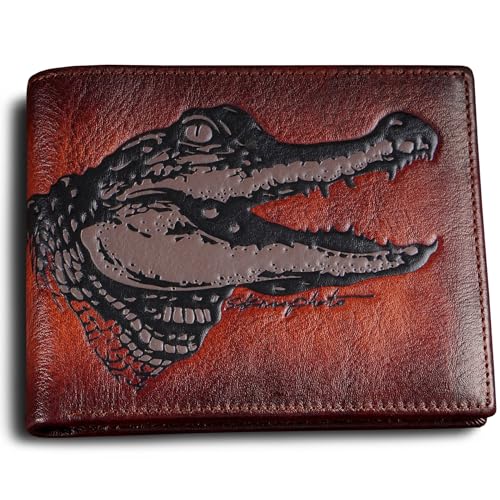 Crocodile Mens Leather Wallets,Personalized Retro Bifold Wallet For Men,RFID Blocking Nice Men's Wallet,Gifts for Him Husband,Boyfriend Gift (Brown Upgrade)