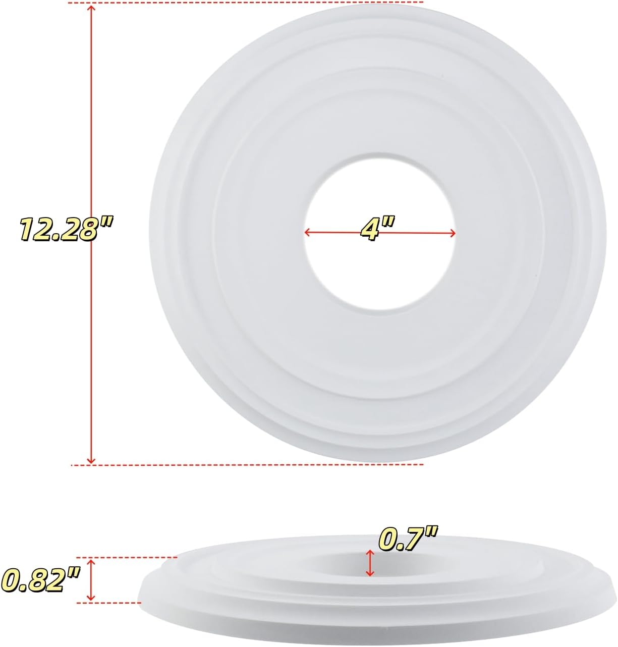 White Ceiling Medallions 2Pcs, 12.28" OD x 4" ID, European Vintage Carving Style Whole Cover Plate Ornament, Decorative Synthetic Foam Base Fit for 4 Inch Canopy Light Fixture Ceiling Fan