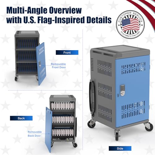 Image of Laptop Cart on Wheels, Fully Assembled 30 Device Charging Cart with Lockable Door, Fits Devices for Laptops, iPads, Chromebooks Up to 14-inch, Ideal for School, Office & Educational Use