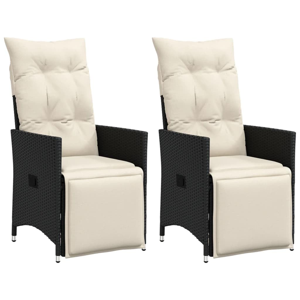 vidaXL Sillones reclinable jardín Cojines 2 uds ratán sintético Negro