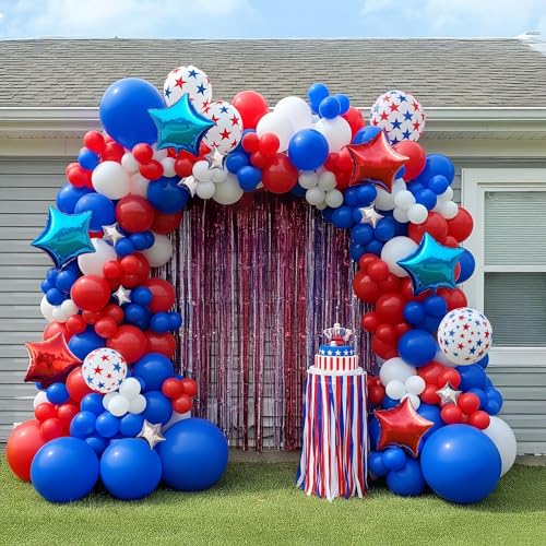 Image of 4th of July Balloons Set 164Pcs Red White Blue Balloons for Independence Day Veterans Memorial Day Patriotic Flag Theme Party Decorations