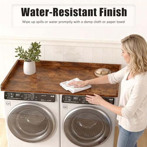 Piskyet Wooden Counter Top for Washing Machine and Dryer Wooden Worktop for Washing Machine and Dryer Washing Machine Top for Laundry Room Organization and Storage - Image 4