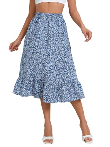 Amazon.com: Milumia Women's Floral Print Ruffle Hem A Line High